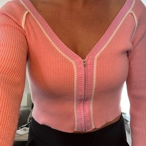 Pink cardigan with silver zip